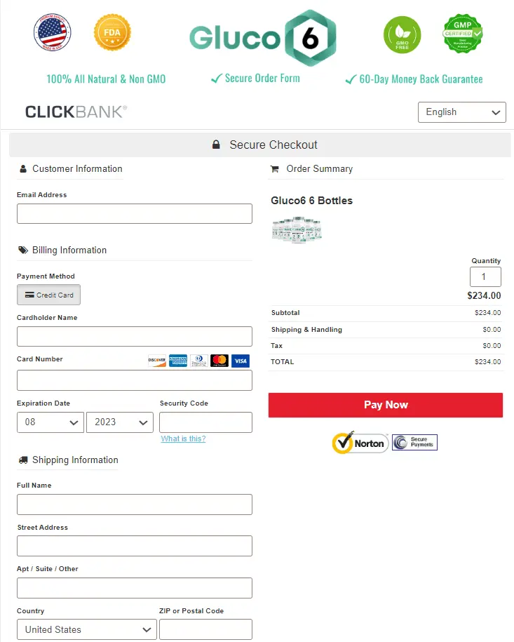 gluco6 checkout page